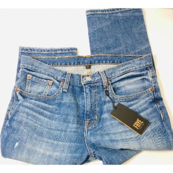 Frye Womens Medium Wash Distressed Cropped Kick Baby Bootcut Jeans Sz 28 NWT - Picture 3 of 9
